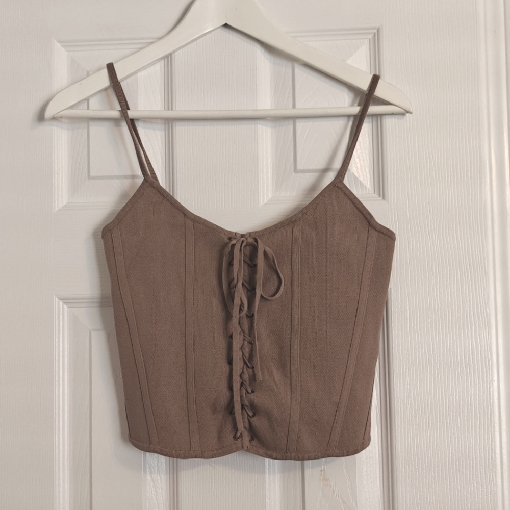 Zara Tie Front Crop Corset Knit Top